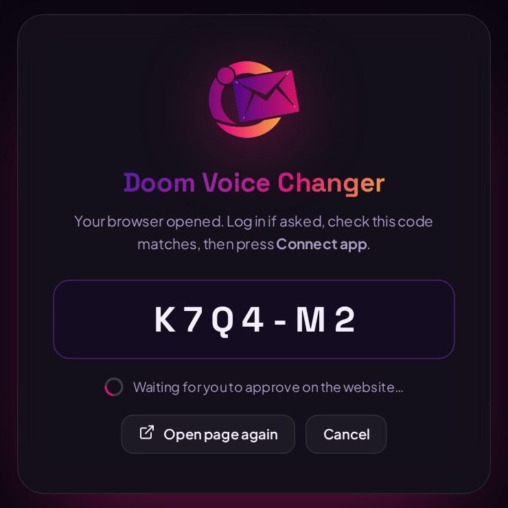 The app showing a sign-in code while waiting for approval on the website